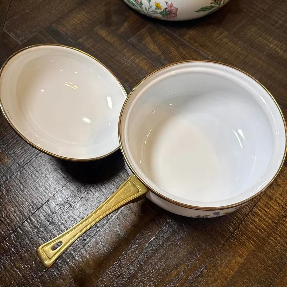 Vintage Dar Collection Porcelain Enamel Floral Cookware Pot Set